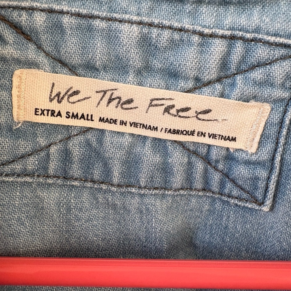 We the Free Oversized Blue Denim Shirt with Pockets - Picture 3 of 5